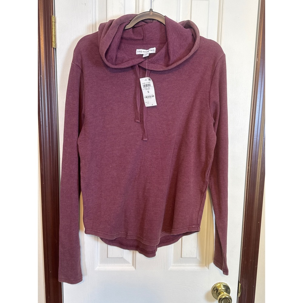 And Now This Burgundy Hoodie Pullover Long Sleeve Waffle Knit Top Size S‎